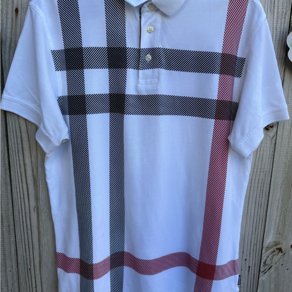 Barbour White Polo with Black and Red Plaid